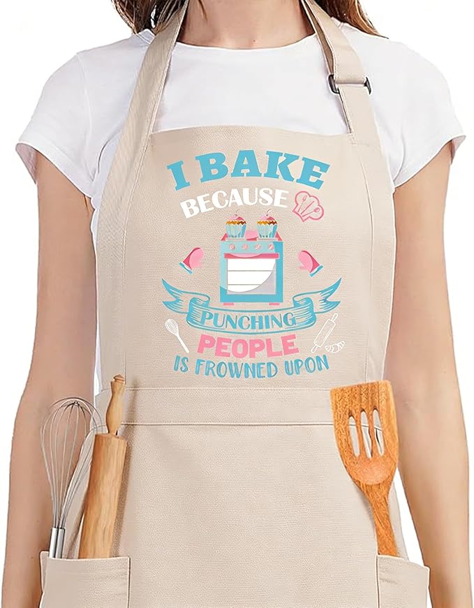 Baking Gifts, Baking Aprons, Baking Apron for Women with Pocket, I Baking Because People is Frowned Aprons, Kitchen Cooking Apron for Women Mom Family Mother's Day Thanksgiving by Xmeden