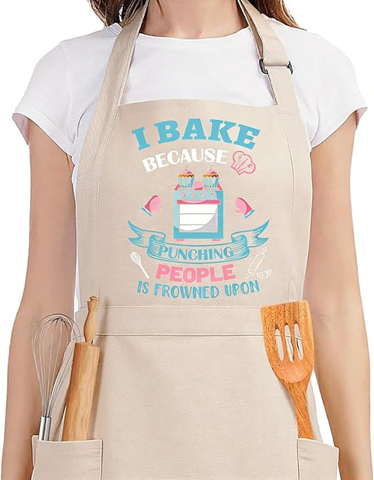 Baking Gifts, Baking Aprons, Baking Apron for Women with Pocket, I Baking Because People is Frowned Aprons, Kitchen Cooking Apron for Women Mom Family Mother's Day Thanksgiving by Xmeden