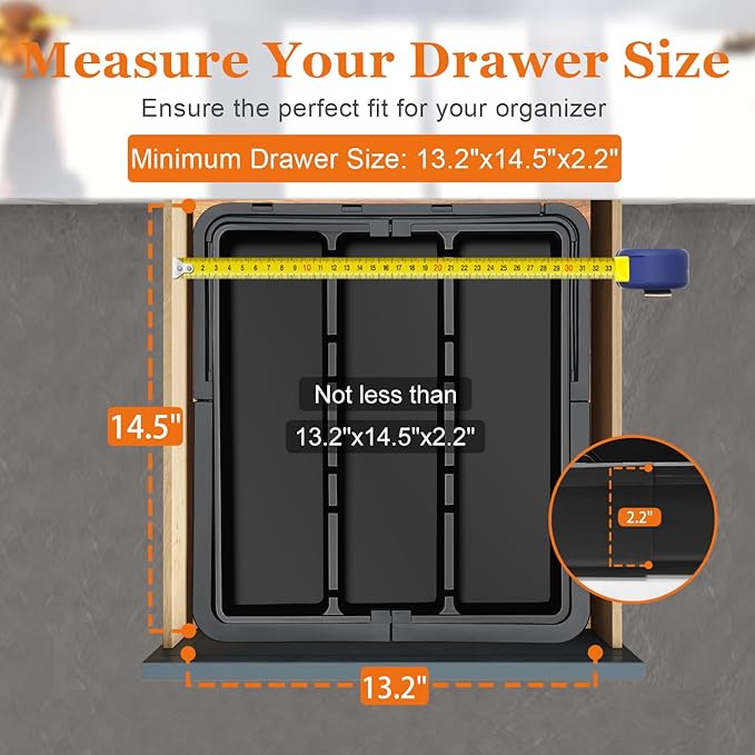 Spaclear Large Utensil Drawer Organizer Expandable Silverware Organizer for Kitchen Drawer Adjustable Cooking Utensil Holder Cutlery Flatware Tray Spatula Tools Gadgets Storage Dividers Plastic Black - Image 5