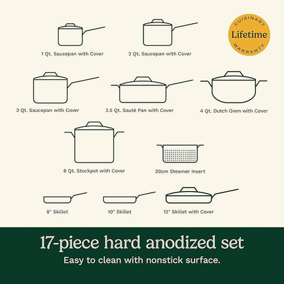 Cuisinart 17-Piece Pots and Pans Set, Non Stick Hard Anodized Cookware Set, Compatible with Electric, Gas Cooktops, Dishwasher Safe, Oven Safe Pot Set, Cool Grip Handles, Aluminum Core for Even Heat - Image 5