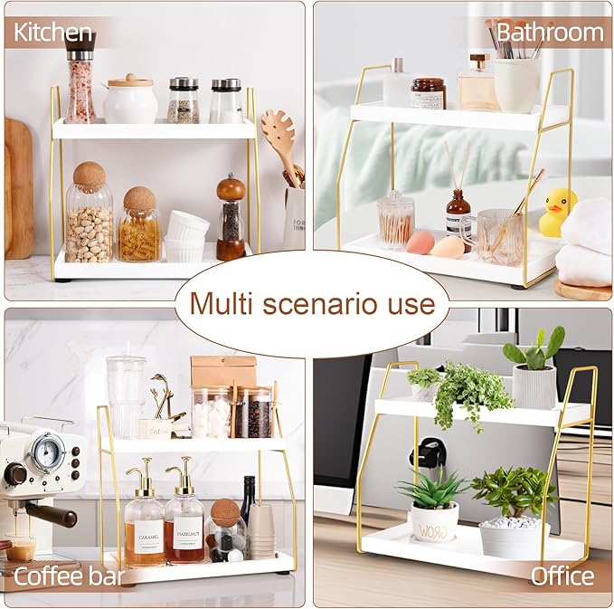 DWTS Coffee Bar Accessories,Coffee Station Organizer with Multi-Functional,CoffeeBar Decor for Accessories,2 Tier Wooden Shelf Gold Metal Station Organizer for Countertop,Syrup - Image 6