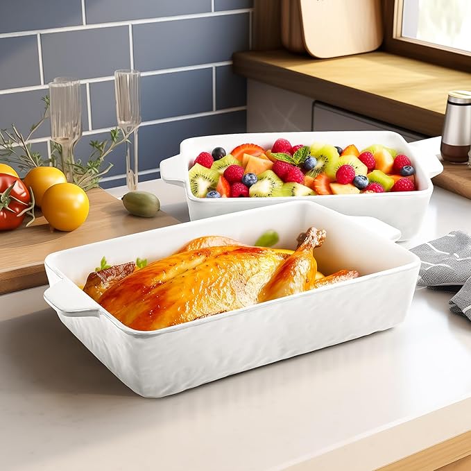 Casserole Dishes for Oven, Ceramic Baking Dishes, Lasagna Pan with Handles, Porcelain Baking Pan Deep, Bakeware for Baking, Cooking, Wedding Gift, Set of 3 (11.6" x 7.8", White) - Image 7