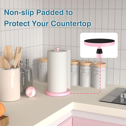 Pink Paper Towel Holder Countertop, Pink Kitchen Accessories Decor, Stainless Steel, Weighted Base, Paper Towel Roll Holder Stand with Ratchet Mechanism for Kitchen Bathroom Farmhouse Essentials - Image 4