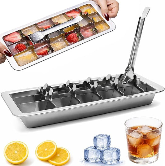 Stainless Steel Ice Cube Trays, Metal Ice Cube Trays for Freezer Vintage Inspired Design with Release Lever Remove Handle for Making Large Cubes Kitchen & Bar (1pcs) by Unknown