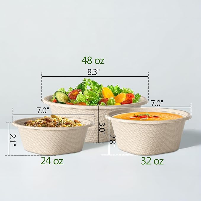 Homestockplus 48 Oz Disposable Bowls - Heavy Duty and Compostable Bowl - Made from Sugarcane and Bamboo Fibers, Microwave Safe - Large Paper Bowl for Soup, Salad, Ramen, Popcorn, etc. [50 Pack] - Image 8