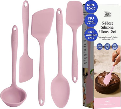 GIR 5-Piece Silicone Kitchen Utensils Set, Non-Toxic Cooking Utensils for Cooking and Baking, Heat Resistant, Food Grade, Dishwasher Safe Rubber Spatula, Ladle, Spoon - Rose by GIRGetItRight