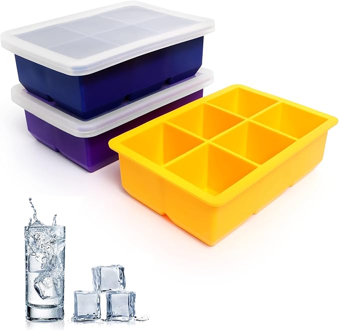 Excnorm Silicone Ice Cube Trays 3 Pack - Large Size Silicone Ice Cube Molds with Leak Proof Removable Lid Square Ice Cube Tray And BPA Free for Cocktail,Whiskey, Stackable Flexible Ice - Image 2