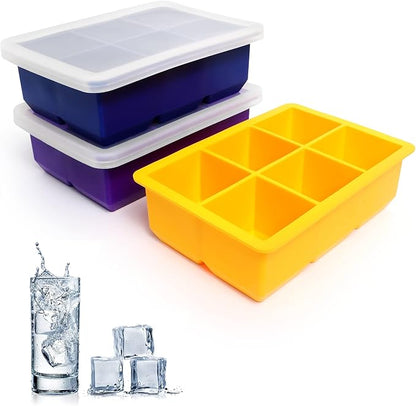Excnorm Silicone Ice Cube Trays 3 Pack - Large Size Silicone Ice Cube Molds with Leak Proof Removable Lid Square Ice Cube Tray And BPA Free for Cocktail,Whiskey, Stackable Flexible Ice - Image 2