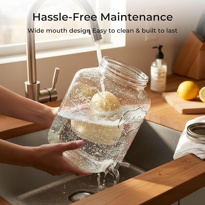 DD&HAPP 2 Gallon Glass Drinks For Parties With Stand.Stainless Steel Spigots & Metal Stand,Large Capacity Beverage Dispenser for Party,Infused Water,Iced Tea,Lemonade,Outdoor,Commercial Use. - Image 7