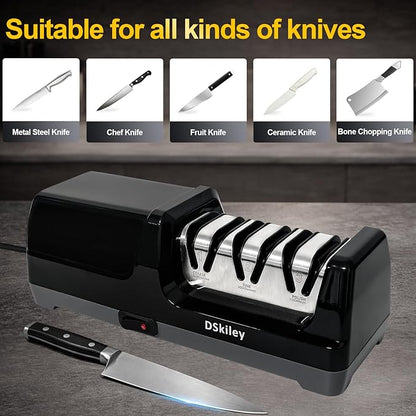 Electric Knife Sharpener for Kitchen – Professional 3-Stage 100% Diamond System with 20° Precision Angle, Fast Sharpening to Restore & Polish Chef Knives(Black) - Image 6