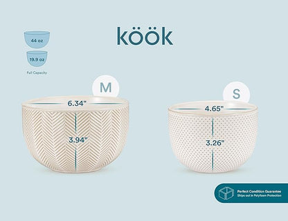 KooK Ceramic Mixing Bowls, Nesting Set of 4, Embossed Kitchen Dishware, Prep, Serving, Gift, Microwave and Dishwasher Safe, 20/44/98/145 oz, Narbonne Collection (Ivory) - Image 8