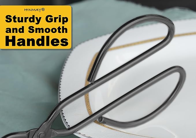 HINMAY 10" 13" Stainless Steel Kitchen Tongs, Heavy Duty Non-Slip Comfortable Grip Metal Scissor Tongs for Cooking, Grilling & Serving, Set of 2