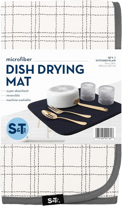 S&T INC. Dish Drying Mat, 16” x 18”, Absorbent Microfiber Kitchen Counter Mat, Dish Drying Pad for Dishes, Utensils, Pots and Pans, Large, Stitched Plaid - Image 8