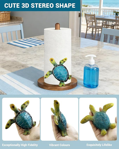 Green Turtle Paper Towel Holder, Coastal Beach Ocean Home Decor for Kitchen Bathroom Countertop, 3D Sea Turtle Gifts for Women