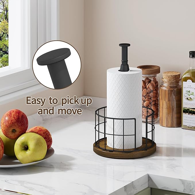 YINMIT Paper Towel Holder Countertop, One-Handed Tear Farmhouse Paper Towel Stand, Roll Paper Towel Stand Weighted, Paper Towel Holders with Ratchet Large, for Kitchen Essentials - Image 7