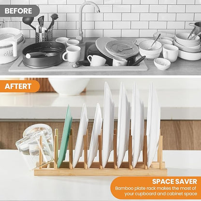 4 PCS Bamboo Dish Dying Rack - Pot Lid Plate Organizer Holder for Cabinet - Cutting Board Organizer-Plate Rack for Dish, Pot Lid, Bowl, Cup, Cutting Board - Image 2