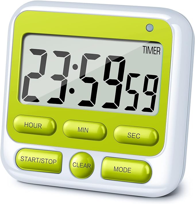 KTKUDY Digital Kitchen Timer with Mute/Loud Alarm Switch ON/Off Switch, 12 Hour Clock & Alarm, Memory Function Count Up & Count Down for Kids Teachers Cooking, Large LCD Display, Strong Magnet (Green) by KTKUDY
