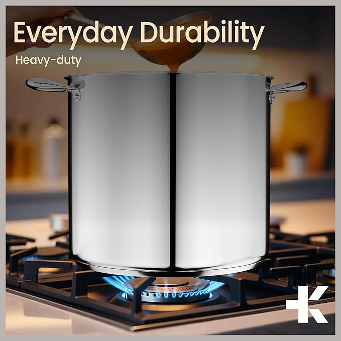 Stainless Steel Stockpot with Tempered Glass Lid 19 Quart, Durable 18/0 Stainless Steel, Impact-Bonded Base for Even Heating, Riveted Handles, Oven & All Stove Compatible, Safe Up To 500°F (260°C) - Image 7