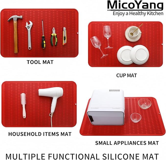 MicoYang Silicone Dish Drying Mat for Multiple Usage,Easy clean,Eco-friendly,Heat-resistant Silicone Mat for Kitchen Counter or Sink,Refrigerator or Drawer Liner Red 3XL 28 inches x 18 inches - Image 4