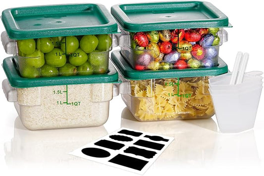 2QT NSF Food Storage Containers: 8 PCS [Food Grade][Hot&Cold Resistant] Commercial Clear Square Food Storage Containers with Scales Handles for Home Restaurant Kitchen Proof Dough(Green) by SVKLHY