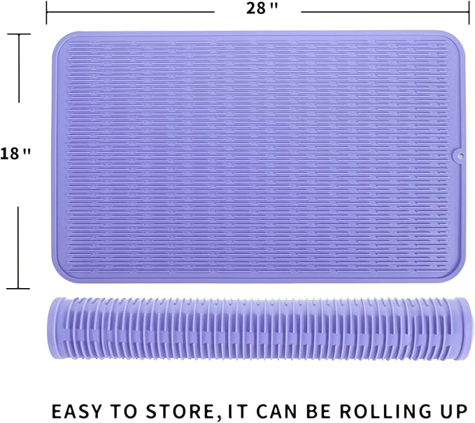 MicoYang Silicone Dish Drying Mat for Multiple Usage,Easy clean,Eco-friendly,Heat-resistant Silicone Mat for Kitchen Counter or Sink,Refrigerator or Drawer Liner Light Purple 3XL 28 inches x 18 inches - Image 2