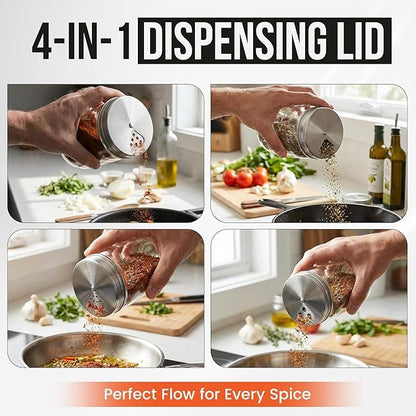 Mason Jar Spice Shaker Lids Stainless Steel – 4 Pack Adjustable Spice Lids for Mason Jars Wide Mouth – Seasoning Salt Pepper Dispenser Tops for Ball Canning Jars