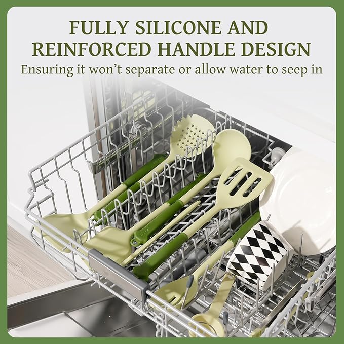 Kikcoin 43Pcs Kitchen Utensils Set - Silicone Cooking Utensil Set, Dishwasher Safe Spatula for Non-stick Cookware, 446°F Heat Resistant Kitchen Gadgets with Holder BPA Free, Avocado Green - Image 6