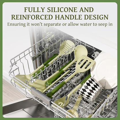 Kikcoin 43Pcs Kitchen Utensils Set - Silicone Cooking Utensil Set, Dishwasher Safe Spatula for Non-stick Cookware, 446°F Heat Resistant Kitchen Gadgets with Holder BPA Free, Avocado Green - Image 6