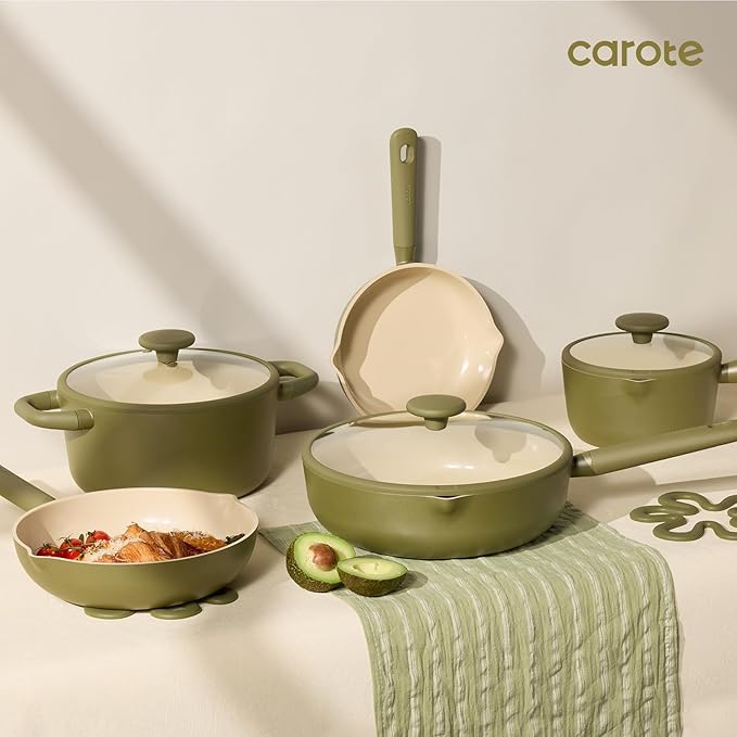 CAROTE 21pcs Cookware Set Nonstick Pots and Pans Set, Ceramic Cookware Set Induction Cookware, Non toxic Healthy Non Stick Kitchen Cooking Set, PFAS PTFE Free - Image 9