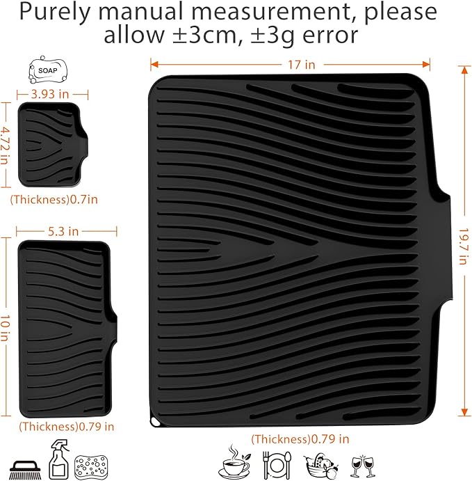 Silicone Dish Drying Mat for Kitchen Counter, Dish Drying Pad, Non-Slip Drain Pad with Built-in Drain, Heat Resistant Stone Drying Mat - Image 2