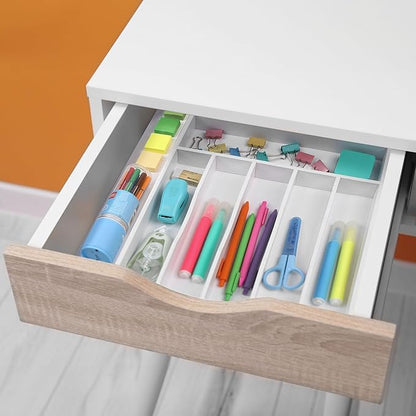 Kitchen Bamboo Silverware Organizer, Kitchen Drawer Organizer - Utensil Holder and Cutlery Tray with Grooved Drawer Dividers for Flatware 7 Slot, White - Image 7