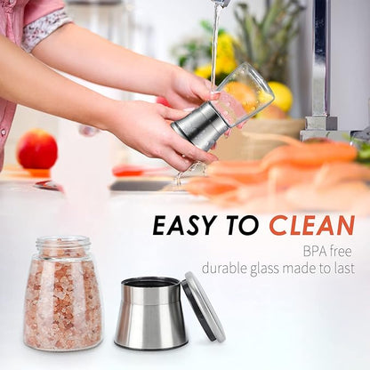 Ebaco Salt and Pepper Grinder Set - Refillable Grinder Adjustable Coarseness of Pepper Salt Spice Stainless Steel Mills Glass 6oz（2 Pack） - Image 5