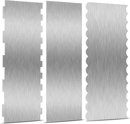 3 Pieces 8.7 Inche Stainless Steel Cake Scraper，Double Sided Patterned Edge Stripe Edge Smoother Scraper Cake Decorating，Cake Decorating Comb Cake Scraper (3, 3) by starfa+lab