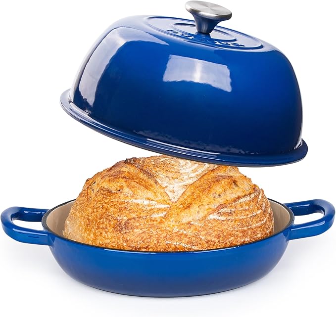 Enamelled Cast Iron Dutch Oven Pot – Dutch Oven For Sourdough Bread Baking – Cast Iron Bread Pot – Dark Blue, 6 Quarts, 26cm – by Nuovva by Nuovva