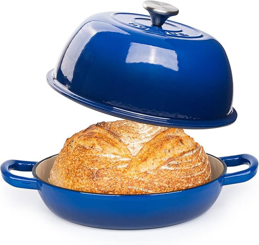 Enamelled Cast Iron Dutch Oven Pot – Dutch Oven For Sourdough Bread Baking – Cast Iron Bread Pot – Dark Blue, 6 Quarts, 26cm – by Nuovva by Nuovva