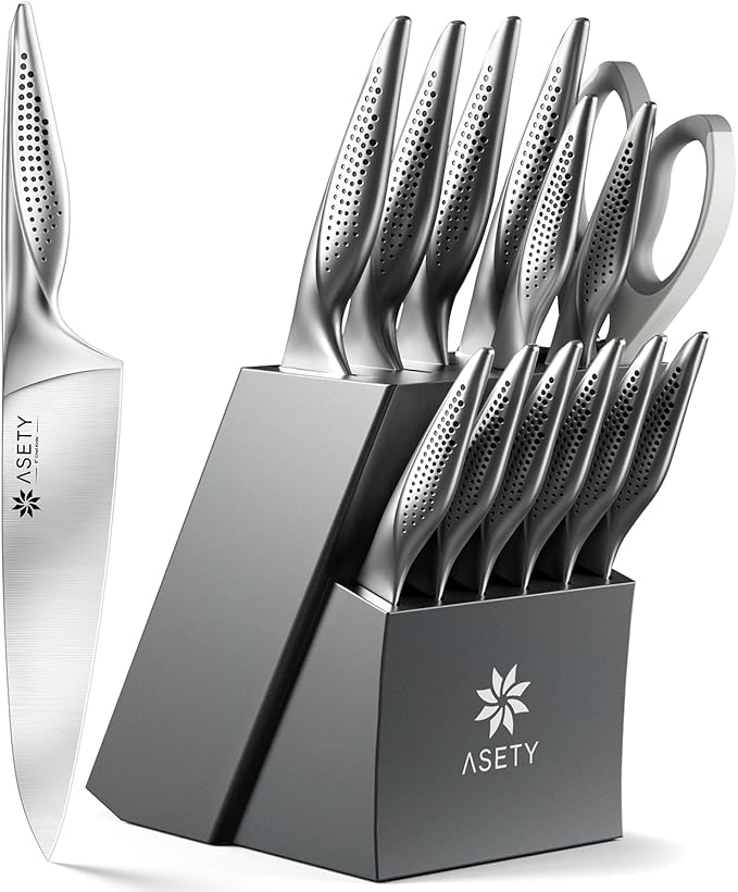 ASETY Knife Set - Ultra Sharp Knives Set for Kitchen with block, 15 PCS Stainless Steel Knife Set with Built-in Sharpener, Ergonomic Non-Slip Handle, Elegant Box for Men Women, Mothers Day - Image 9
