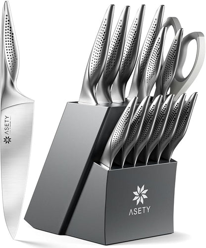 ASETY Knife Set - Ultra Sharp Knives Set for Kitchen with block, 15 PCS Stainless Steel Knife Set with Built-in Sharpener, Ergonomic Non-Slip Handle, Elegant Box for Men Women, Mothers Day - Image 9