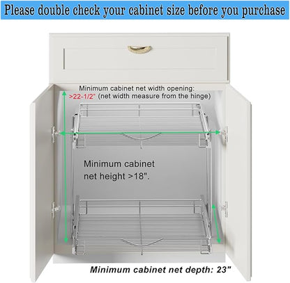 DINDON Pull Out Cabinet Organizer (22-1/2" W x 21-1/2"D), Cabinet Pull Out Shelves, 2 Tier Pull Out Drawers for Kitchen Cabinets, Wire Basket Slide Out Shelf, Pot and Pan Organizer - Image 6
