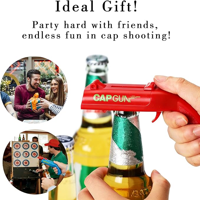 Bottle Opener with Cap Launcher – Funny Shooting Gun for Parties, BBQ, Tailgates – Unique Beer Cap Shooter Gadget for Men – Cool Gifts for Dad, Husband, Him on Birthday, Father's Day(Red+Blue) - Image 6