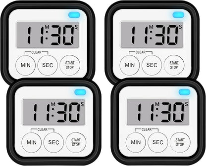 Timer, Kitchen Timers for Cooking Classroom Timer for Kids Teachers Magnetic Digital Timers 4 Pack, Black by AOUVES