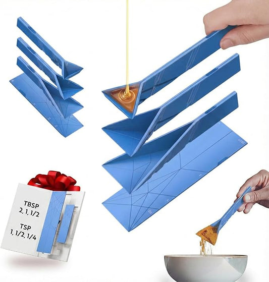 POLYGONS - Original Flat 3-in-1 Folding Measuring Spoons | 2 Spoons fold into 6 Sizes | Magnetic | DuraBend Tech lasts 100k+ folds | LeakProof for Wet & Dry | Gift Packaging | Baking/Cooking (Blue) by Polygons