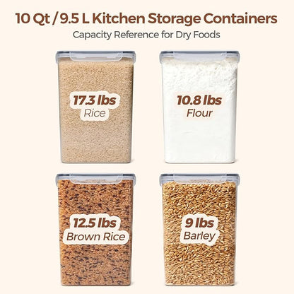 ComSaf Rice Container Set of 2(9.5L/10Qt), Large Airtight Food Storage Containers with Lid and Rice Washer, Plastic Canisters Sets for The Kitchen, Pantry Organizers for Flour, Cereal and Cooking - Image 3