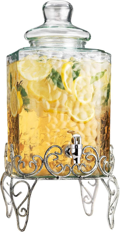 MosJos 2.5 Gallon Classic Hammered Glass Beverage Dispenser with Elegant Stand - Glass Drink Dispenser with 100% Leak Proof Spigot, Party Drink Dispensers for Lemonade, Punch, Water, Juice - Image 8