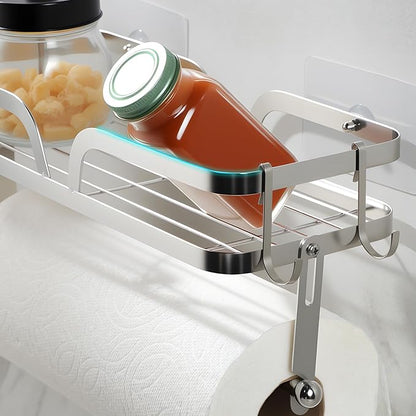 ZUNTO Wall Mount Paper Towel Holder with Shelf, Self Adhesive or Drilling, Stick on Wall Paper Towel Bar Spice Rack for Kitchen, Garage Organizer and Storage, Silver - Image 2