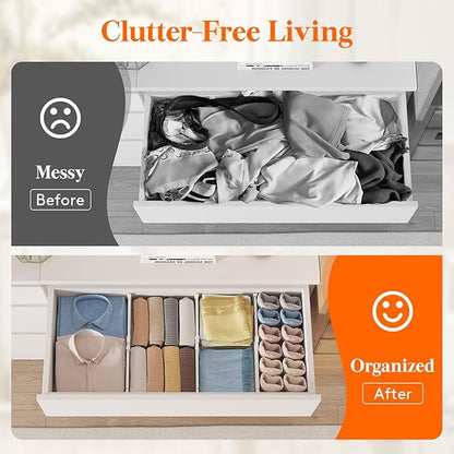 Lifewit 4" Tall 12 Pack Drawer Dividers, 27-42cm/10.5-16.5" Expandable Drawer Divider for Clothes, Adjustable Dresser Drawer Organizers, Drawers Separators for Dresser/Bathroom/Closet/Kitchen White