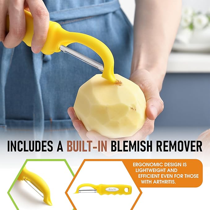 Spring Chef Premium Stainless Steel Yellow Swivel Potato Peelers for Kitchen, Dishwasher Safe Carrot Peeler with Comfortable Handle, Perfect for Vegetable, Fruit, Apple, Cucumber - Set of 2 - Image 5