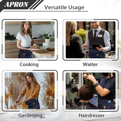Server Apron with 3 Pockets, Waterproof Oil Waitress Waiter Half Apron for Restaurant Hotel Kitchen Cafe