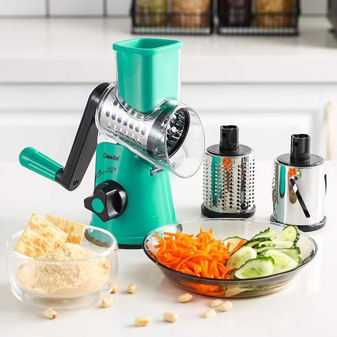 Geedel Rotary Cheese Grater with 3 Interchangeable Blades, Kitchen Mandoline Vegetable Slicer for Fruit, Nuts , Easy to Clean - Image 7