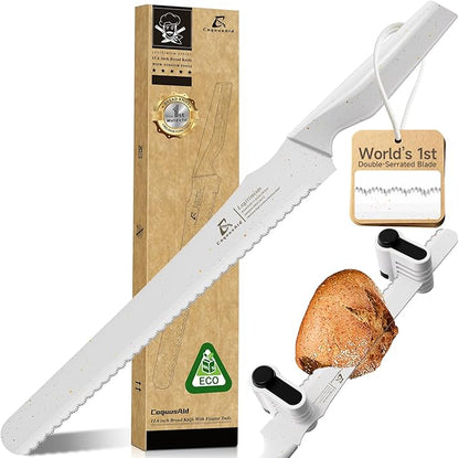 CoquusAid Upgrade Bread Knife for Homemade Bread, World‘s 1st Double Serrated Knife for Crusty Sourdough, 11.6 Inch Stainless Steel Bread Slicer, Professional Sourdough Cutter, Ideal Gift, White by CoquusAid