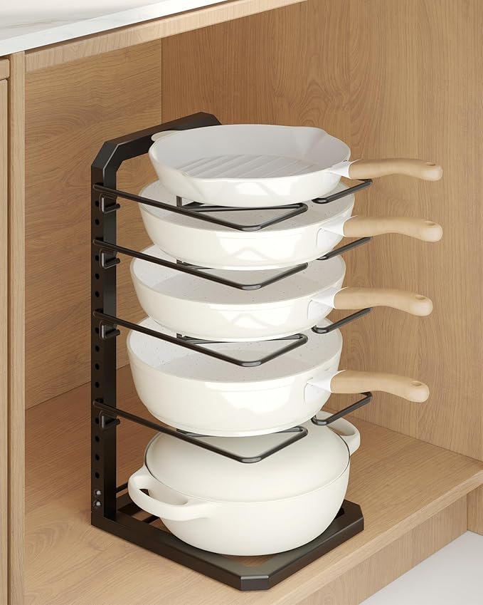 Pots and Pans Organizer under Cabinet, 5 Adjustable Tiers Heavy-Duty Pan Pot Organizer with 16.5" Height, Holds 55 LB - Cast Iron Skillets, Griddles, Shallow Cookware by GIGIFTREE
